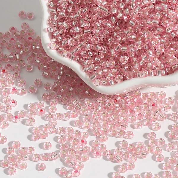 12/0 8/0 6/0 Pink Rondelle Seed Beads 2mm 3mm 4mm - Silver Lined Pink Glass Seed Beads - Pink Rocailles - Pink Seed Beads