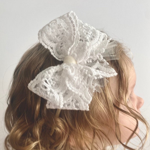 White & Ivory Lace Hair Bow