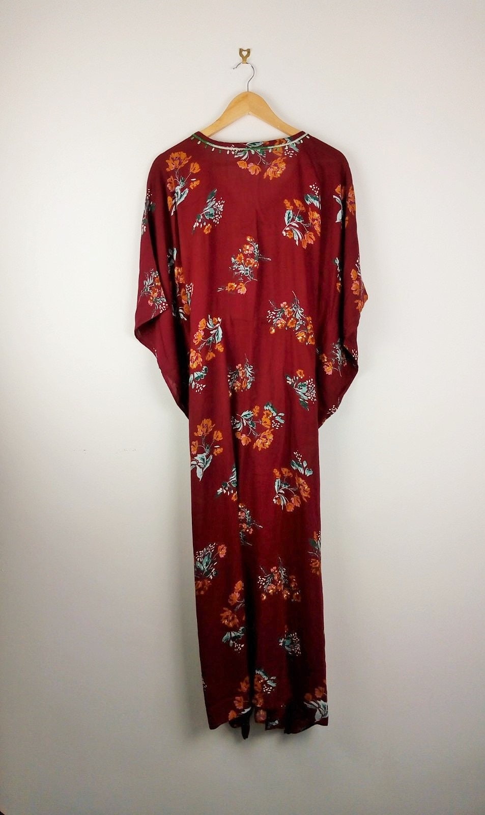 Fair-trade Crimson Red Kaftan With Embroidered Neckline and - Etsy