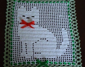 Handmade Crochet Cat Doily 12 3/4 in
