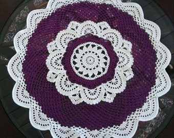 Handmade Crochet Easter Purple/White Doily 25.5in