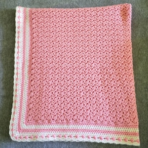 Gift Handmade Crochet Baby Shower Gift Baby Girl Pink/White Blanket Throws 49in x 43 in