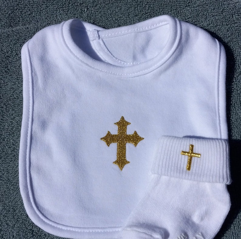 My Handmade Baptism/christening Baby Girl/boy Cross Bib/socks Etsy