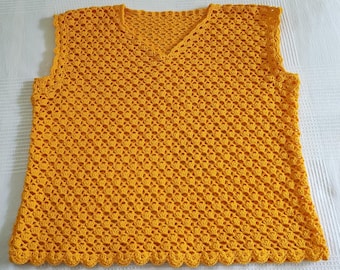 Handmade Hand ,Crochet :Women's/ Girl Clothing ,Cotton Sweaters; T-Shirts & Tops ,Yellow Color
