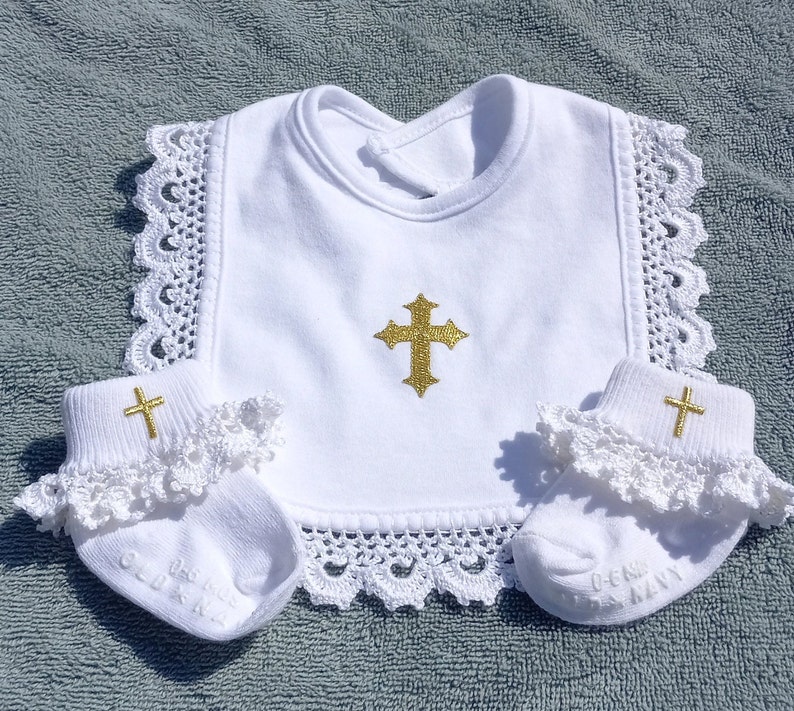 Handmade Crochet Baptism/christening Baby Girl Cross Bib/socks Etsy