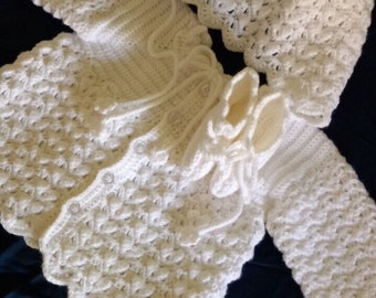 Handmade Crochet Baby Girl Shower White Sweaters/Shoes/Hat Set 6-12M