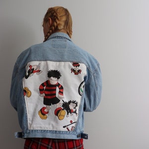 Upcycled Reworked Vintage Mischievous Kid and his Dog Comic Book Denim Jacket