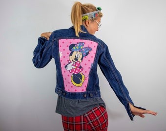 Upcycled Reworked Disney Minnie Mouse Inspired Vintage Levis Denim Jacket