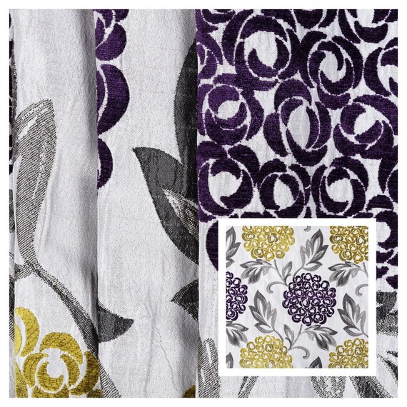 Purple Saffron Floral Leaf Design Pattern Chenille Curtain Etsy