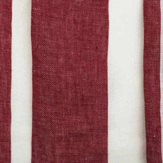 DESIGNER 100/% LINEN RED /& OFF WHITE TEXTURED STRIPED CURTAIN FABRIC 3OOCM WIDE