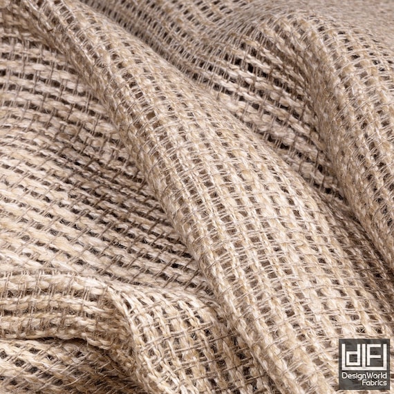 Designer Crushed Linen Voile Check Stripe Off white beige Curtain Fabric 3m wide