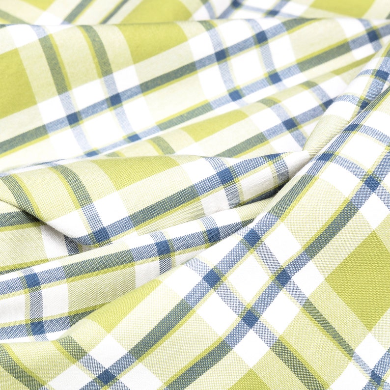 Fern Green and Navy Blue Gingham Check Curtain Fabric Roman Etsy