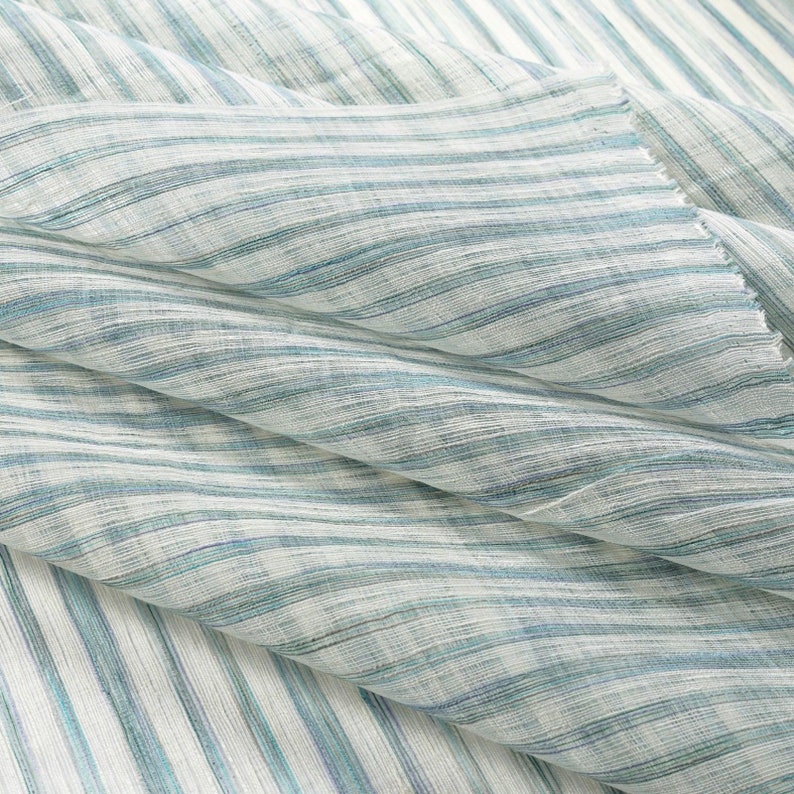 Designer Linen Voile Aqua Blue Green White Striped Curtain Etsy
