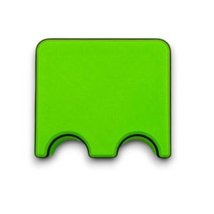 Puede incluir: Un cartucho de juego de plástico verde brillante con un borde negro y tres recortes en la parte inferior.