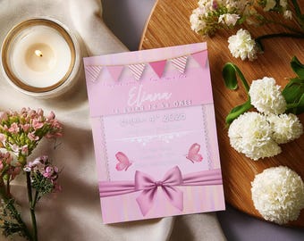Editable Pink Girly Birthday Invitation Canva PRO Template - First Birthday Girl Invite - Pink Party Theme