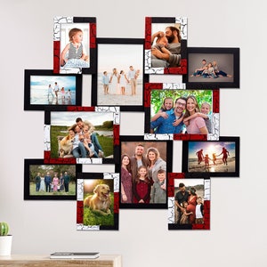 Collage Photo Frame - Photo Collage Frame - Hand Painted - Red-White-Black