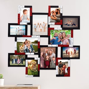 Collage Photo Frame - Photo Collage Frame - Hand Painted - Red-White-Black