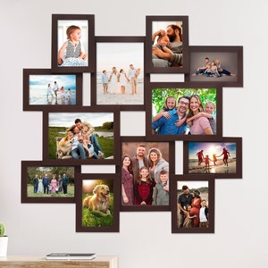 12 Openings PHOTO COLLAGE FRAME — Picture Frame Collage — Multiple Photo Frame — Multi Photo Frame — Wooden Picture Frame Collage — Brown