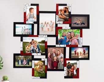 Collage Photo Frame - Photo Collage Frame - Hand Painted - Red-White-Black