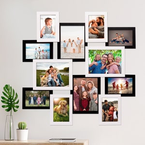 12 Openings PHOTO COLLAGE FRAME  — Multiple Photo Frame — Multi Photo Frame — Wooden Picture Frame Collage — Black and White