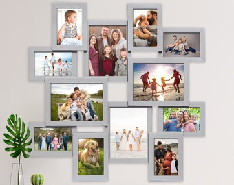 12 Openings PHOTO COLLAGE FRAME — Picture Frame Collage — Multiple Photo Frame — Multi Photo Frame — Wooden Picture Frame Collage —Silver