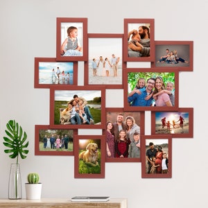 12 Openings PHOTO COLLAGE FRAME — Picture Frame Collage — Multiple Photo Frame — Multi Photo Frame — Wooden Picture Frame Collage — Mahogany