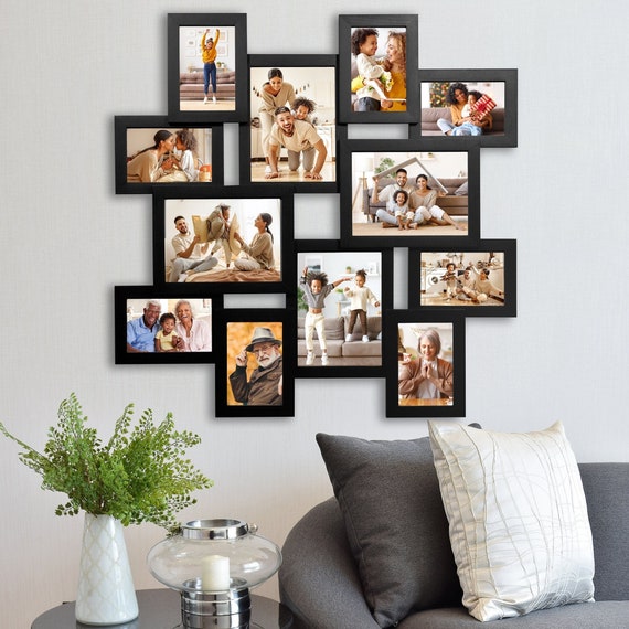 Golden State Art, 8x10 Black Photo Wood Collage Frame with Real Glass and White Mat Displays (2) 4x6 Pictures