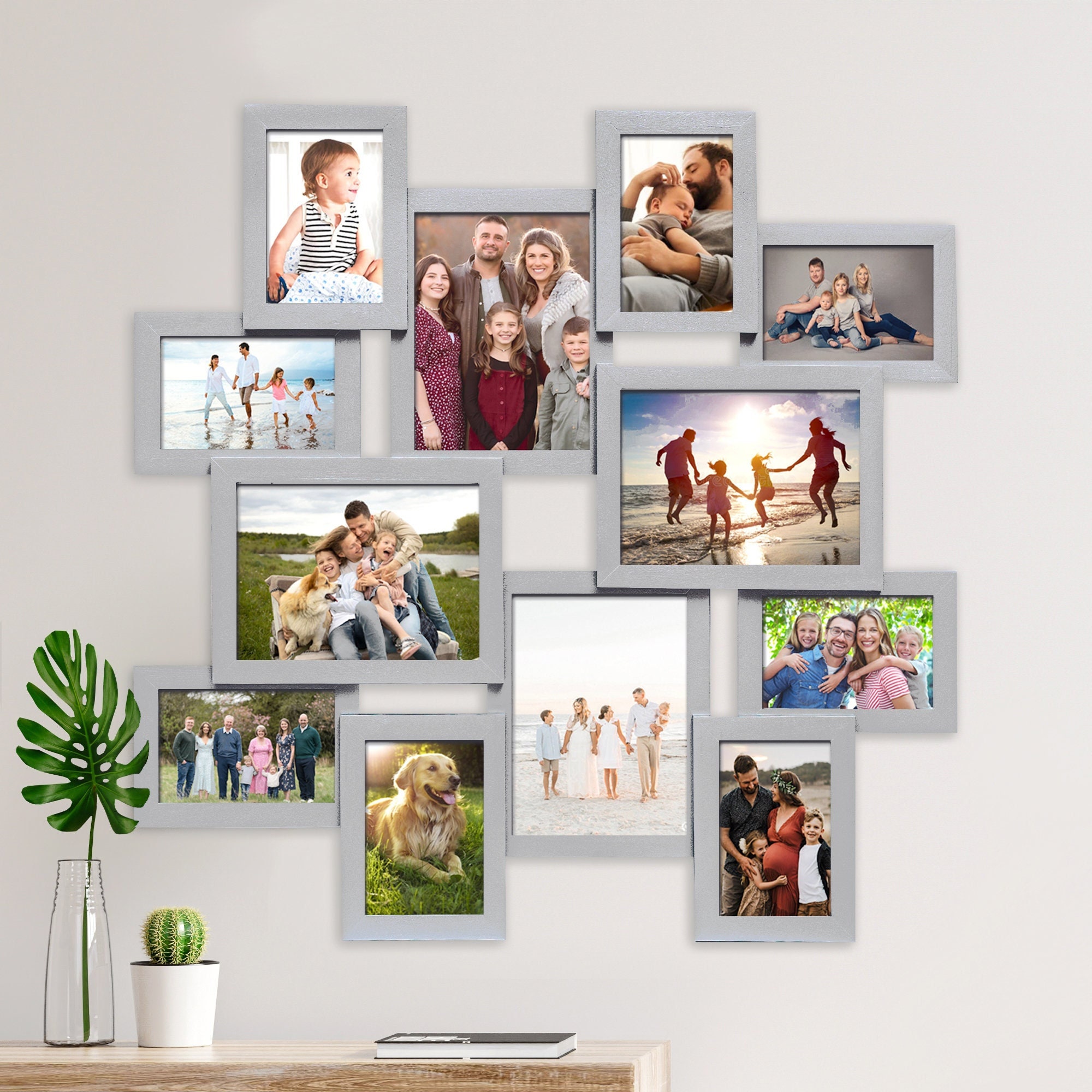 Multi Aperture Photo Frame. Holds One 8x8 Photo and Twelve 4x4 Photos.  50x50cm. Wooden Collage Photo Frame. Handmade by Arthome. 