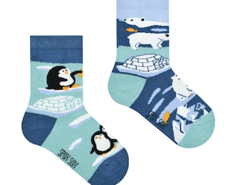 PENGUINS and POLAR BEARS | Kids Socks | mismatched colorful socks | colourful | funny | children & infant socks | unique patterned socks