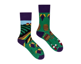 WINE | unique mismatched colorful socks | colourful socks | gift socks | women & men socks | crazy socks | patterned socks | crew socks