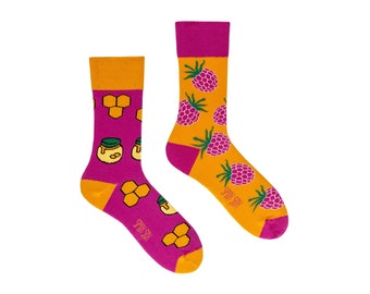 WONDERFUL HONEY and RASPBERRY | mismatched colorful socks | colourful socks | funny socks | women & men socks | patterned socks | gift socks