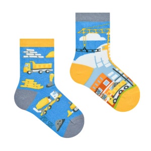 LITTLE CONSTRUCTOR Kids Socks mismatched colorful socks colourful funny children & infant socks unique patterned socks image 1