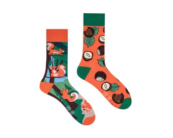 SQUIRRELS | mismatched colorful socks | colourful socks | funny socks | women & men socks | patterned socks | unique crew socks