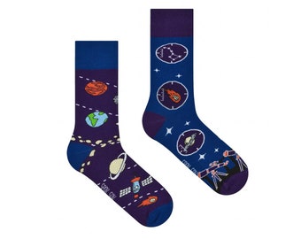 OUTER SPACE | mismatched colorful socks | colourful socks | funny socks | women & men socks | gift socks | patterned socks | crew socks