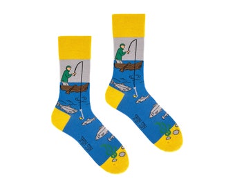 FISHING | premium colorful socks | colourful socks | funny socks | women & men socks | crazy socks | patterned socks | unique crew socks