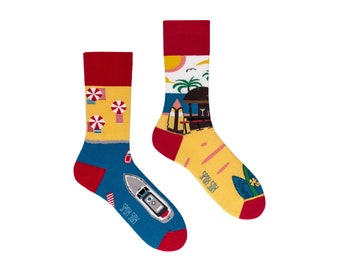 SUMMER PARADISE | mismatched colorful socks | colourful socks | funny socks | women & men socks | crazy socks | patterned socks | crew socks