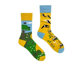 SWALLOWS | premium mismatched socks | animal sock | colourful socks | women & men socks | crazy | unique patterned sock | colorful socks