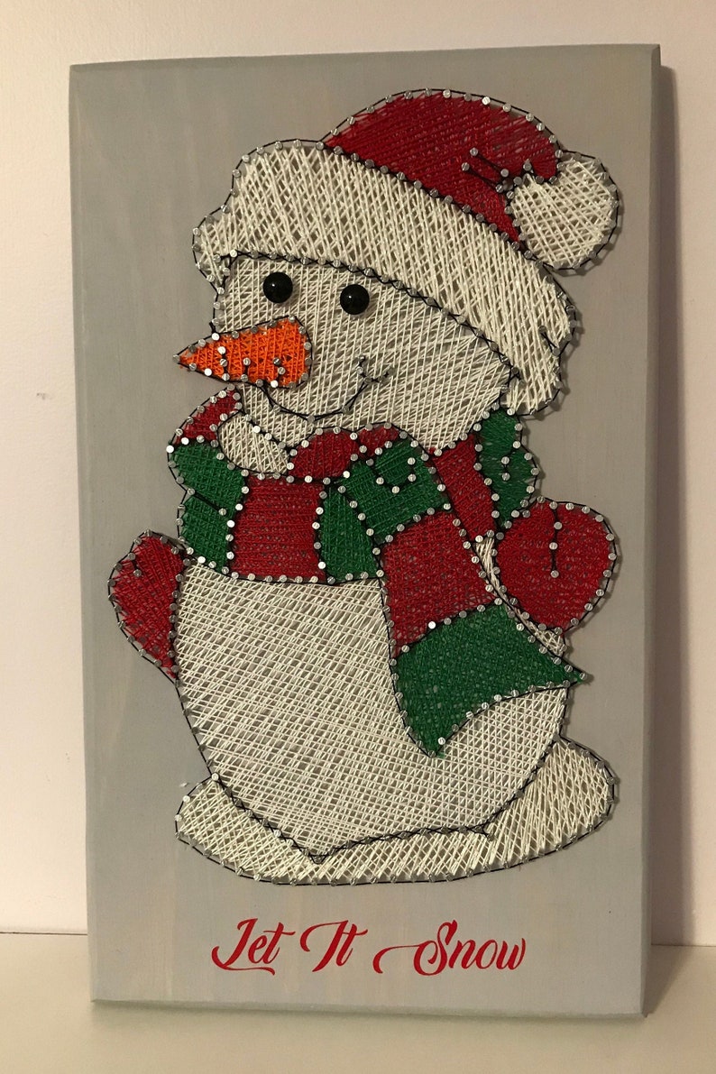 Let It Snow Snowman, Winter, Holiday Decor, Wall Decor, Home Decor, String Art image 2