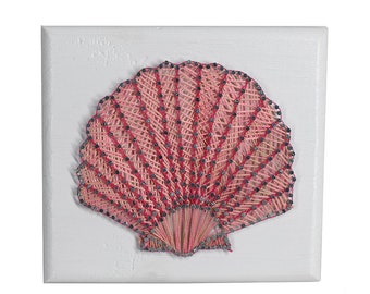 Scallop Shell (Shells, Ocean, Summer, Spring, Sea Shells, Wood, Wire Nails, Fine Crochet Thread, Latex Paint)