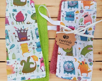 OEKO-TEX kids washcloths, bath towels for kids, lunch napkins, multipurpose cloth towels, colorful napkin, school napkins set, zerowaste