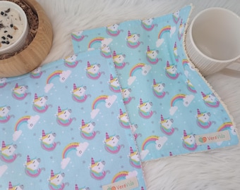 Unicorn Napkins for kids, cloth napkins for girl, wasable cloth wipes, unpaper napkins, Reusable Napkins for toddler, school napkins
