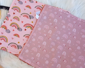 Stoffservietten Kinder, Schulservietten, Unpapierhandtücher Kinder, Regenbogen-Servietten, rosa Baumwollservietten für Kleinkind, kleines Badetuch