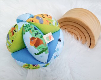 Montessori baby ball, blue stroller for baby, cloth toy, takane ball, baby sensory, gender neutral gift for newborn, animals of the world