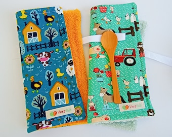 Organic Cotton Cloth Napkin, Terry Lined, Farm Print