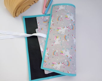 Unicorn placemat, Blackboard placemat for kids, Montessori Practical Life Materials, drawing placemat, Portable roll-up chalkboard, chalkmat