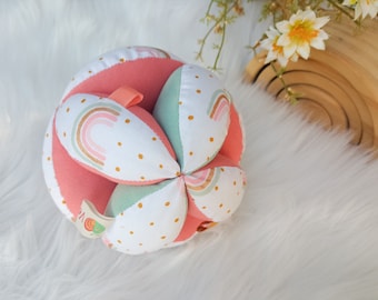 Sensory ball for baby girl, Montessori baby ball, gripping toy, rattle toy, organic pink ball for baby shower, rainbow ball for baby gym