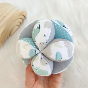 Sensorisch babyspeelgoed, Montessori puzzelbal grijs, dieren babybal, aangrijpende bal, stoffen speelgoed voor babyjongen, pasgeboren cadeau, baby koppelingsbal