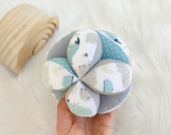 Baby Sensory toy, Montessori puzzle ball grey, animals baby ball, gripping ball, cloth toy for baby boy, newborn gift, baby clutch ball