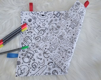 Washable painting mat for kids, Montessori placemat, washable coloring cloth, space print and letters, washable markers included, art case