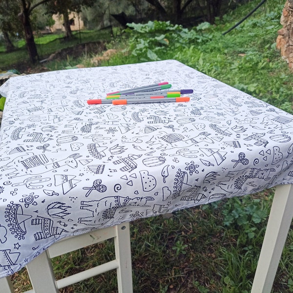 Washable tablecloth for kids, coloring mat for children, Montessori placemat, machine washable placemats, fabric, play mat, scribble